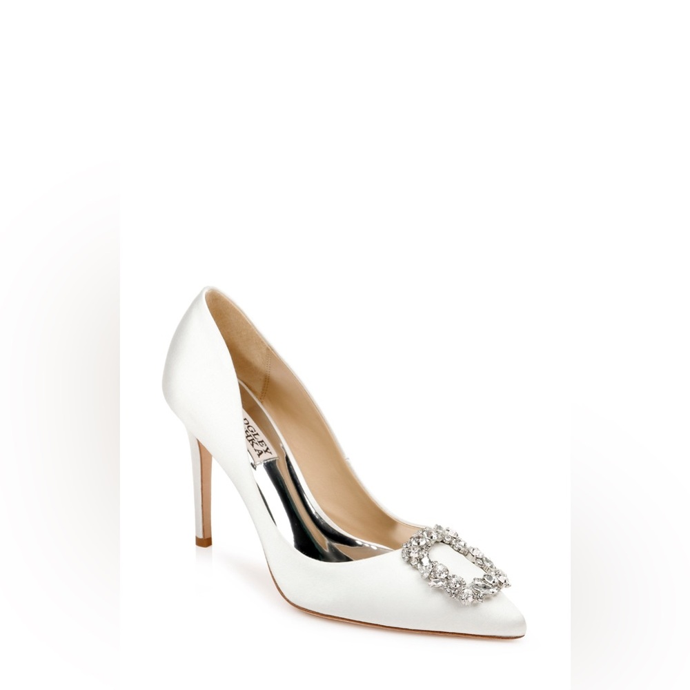 NEW Badgley Mischka Cher Pointed Toe Evening Pumps Ivory Satin, Size 7.5